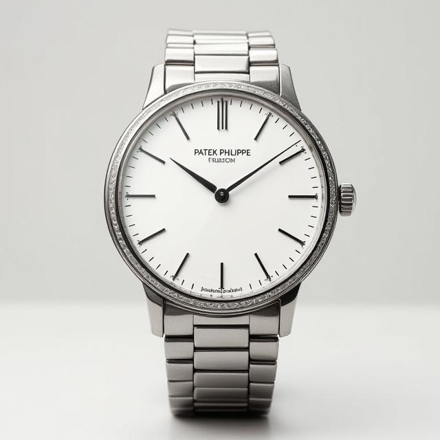 Vista frontale di un elegante Patek Philippe Calatrava che mostra la sua caratteristica lunetta.